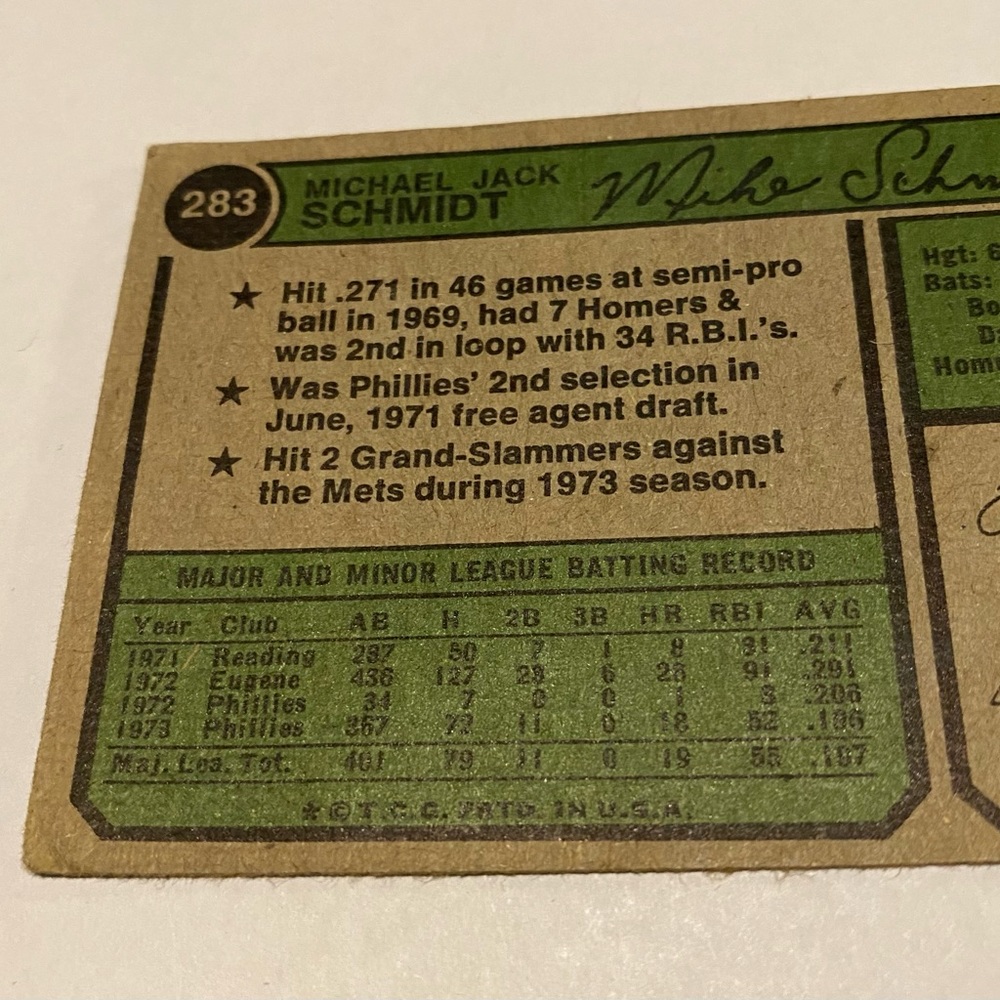 Mike Schmidt 1974 Topps Baseball 2nd Year HOF Vintage Collectible - Picture 4 of 4